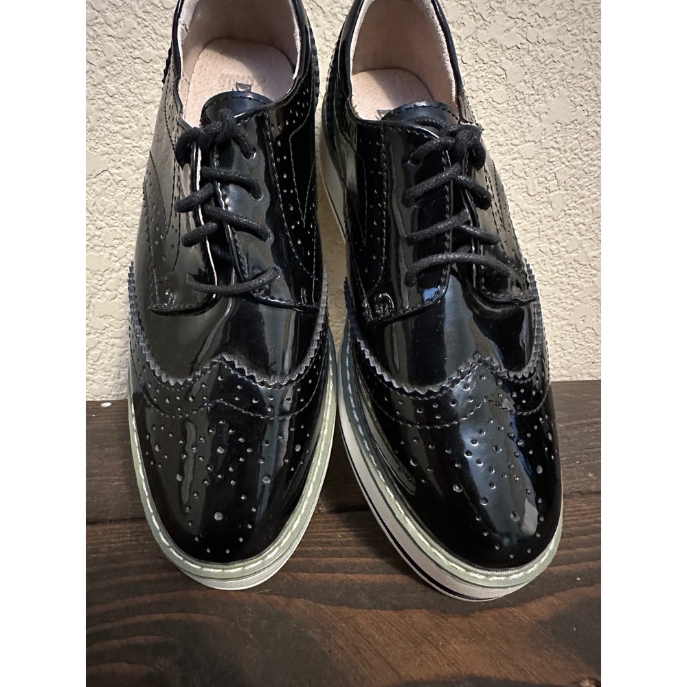 Dadawen Womens Black Patent Wingtip Platform Oxford Shoes Size 7 Brogue - Picture 15 of 15